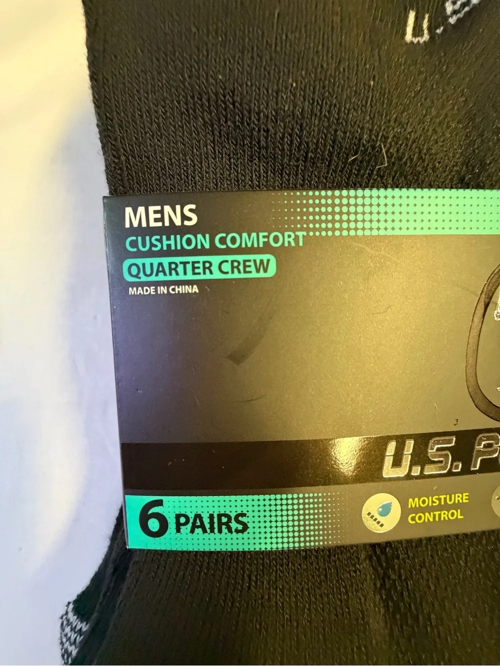 U.S. Polo Assn. Men’s Quarter Crew Socks — Black with Gray Accents (6 Pack)